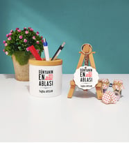 Abla Tasarımlı Kişiye Özel Hediye Abla Kalemlik ve Anahtarlık Hediye Seti