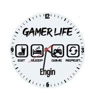 Biresimden Gamer Life Oyuncuya Hediye Kişiye Özel İsimli Cam Duvar Saati (29 cm)