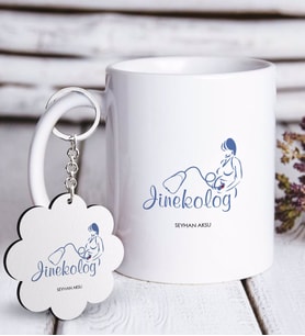 BK Gift Kişiye Özel Mesleki Jinekolog Beyaz Kupa ve Anahtarlık Hediye Seti-1 (Model 1)