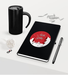 BK Gift Kişiye Özel Yılbaşı Mutlu Yıllar Temalı Siyah Defter Kalem Termos Mug Seti - 1