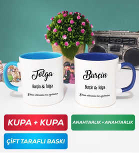İkili Sevgiliye Hediye İsme Özel Sevgililer Günü Hediyesi Kupa Bardak Mavi Lacivert