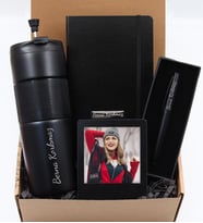 French Pressli Termos & Siyah Defter &Kişiye Özel Fotoğraf & Siyah Mat Kalem Hediye Seti  (Model 1)
