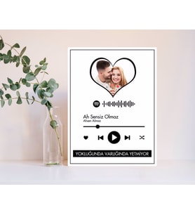 BK Gift Kişiye Özel Fotoğraflı Spotify Kodlu Yokluğunda Varlığında Yetmiyor Mesajlı Ahşap Tablo