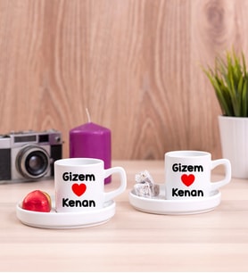 Sevgililere Özel İsim Yazılı İkili Concept Kahve Fincanı Takımı