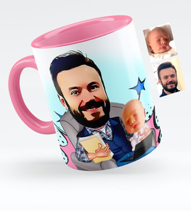 BK Gift Kişiye Özel Baba Oğul Karikatürlü Pembe Kupa Bardak  1