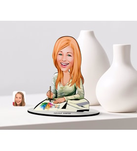 BK Gift Kişiye Özel Kadın Grafik Tasarımcı Karikatürlü Ahşap Biblo Model-1 (Beyaz)