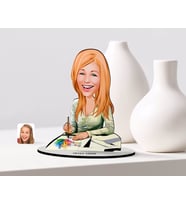 BK Gift Kişiye Özel Kadın Grafik Tasarımcı Karikatürlü Ahşap Biblo Model-1 (Beyaz)