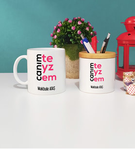 Teyzeye Hediye Canım Teyzem Tasarımlı Kişiye Özel Teyze Kupa Bardak ve Kalemlik Seti