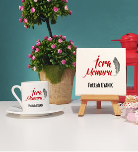 İcra Memuru Türk Kahvesi Fincanı ve Dekoratif Taş Baskı Seti