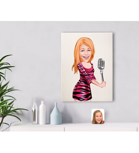 BK Gift Kişiye Özel Şarkı Söyleyen Kız Karikatürlü Kanvas Tablo 30x50cm-2
