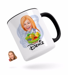 BK Gift Kişiye Özel Kadın Diyetisyen Karikatürlü Siyah Kupa Bardak-1