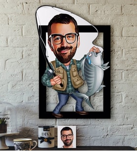 BK Gift Kişiye Özel Bay Balıkçı Karikatürlü 3D Ahşap Tablo