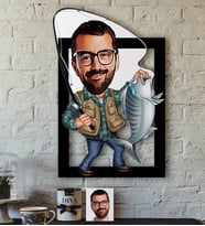 BK Gift Kişiye Özel Bay Balıkçı Karikatürlü 3D Ahşap Tablo