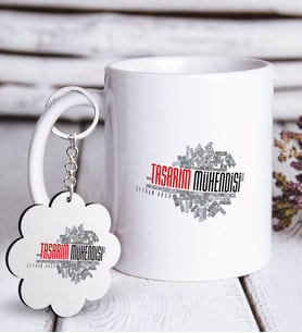 BK Gift Kişiye Özel Mesleki Tasarım Mühendisi Beyaz Kupa ve Anahtarlık Hediye Seti (Model 1)