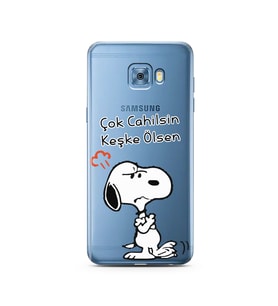 Snoopy Tasarımlı Süper Şeffaf Silikon Telefon Kılıfı Samsung C5 Pro  