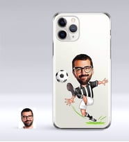 BK Gift Kişiye Özel Siyah Beyaz Futbolcu Karikatürlü iPhone 11 Pro İnce Şeffaf Silikon Telefon Kapağı