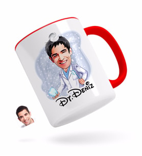 BK Gift Kişiye Özel Erkek Diş Hekimi Karikatürlü Kırmızı Kupa Bardak-3