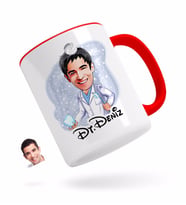 BK Gift Kişiye Özel Erkek Diş Hekimi Karikatürlü Kırmızı Kupa Bardak-3