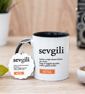 Sevgili Kelime Anlamı Siyah Kupa Bardak Ve Anahtarlık Set