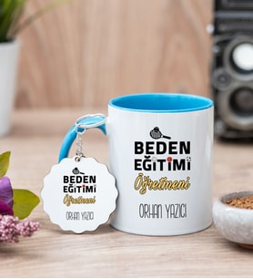 Beden Eğitimi Öğretmeni Mavi Kupa Bardak Ve Anahtarlık Set