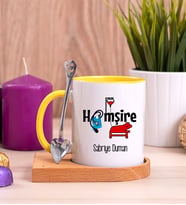 Hemşire Ahşap Altlıklı Sarı Kupa Bardak