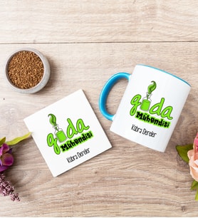 Gıda Mühendisi Mavi Kupa Bardak Ve Bardak Altlığı Seti