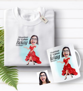BK Gift Kişiye Özel Bayan Kolay Yetişmiyor Karikatürlü Beyaz Tişört ve Kupa Seti-1 (Model 1)