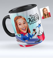 BK Gift Kişiye Özel Hostes Karikatürlü Siyah Kupa Bardak  1