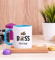 Patron Ahşap Altlıklı Mumlu Mavi Kupa Bardak