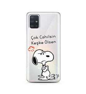 Snoopy Tasarımlı Süper Şeffaf Silikon Telefon Kılıfı Samsung A51