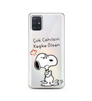 Snoopy Tasarımlı Süper Şeffaf Silikon Telefon Kılıfı Samsung A51