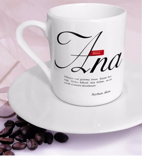BK Gift Kişiye Özel Mânâ Ana Türk Kahvesi Fincanı (Beyaz)