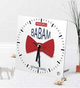 BK Gift Kişiye Özel Yakışıklı Babam Masaüstü Kare Cam Saat-6 (Beyaz)