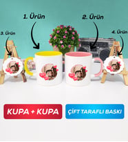 İkili Sarı Pembe Sevgiliye Sevgililer Günü Hediyesi 8 Kupa Bardak Anahtarlık
