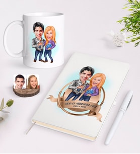 BK Gift Kişiye Özel Yılın En Mükemmel Çifti Karikatürlü Beyaz Defter Kalem ve Kupa Seti-50 (Model 1)