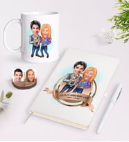 BK Gift Kişiye Özel Yılın En Mükemmel Çifti Karikatürlü Beyaz Defter Kalem ve Kupa Seti-50 (Model 1)