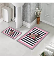 Banyo Halısı Ikili Klozet Takımı Kaymaz Tabanlı (60 xm x 100 cm + 40 cm x 60 cm)  (Pembe)
