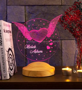 Melek Aşkım Kanatlı Kalp 3D LED Lamba - Sevgiliye Aşkınızı Yansıtan Romantik Hediye, Gece Lambası, 14 Şubat Hediyesi