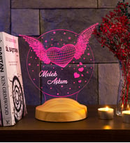 Melek Aşkım Kanatlı Kalp 3D LED Lamba - Sevgiliye Aşkınızı Yansıtan Romantik Hediye, Gece Lambası, 14 Şubat Hediyesi