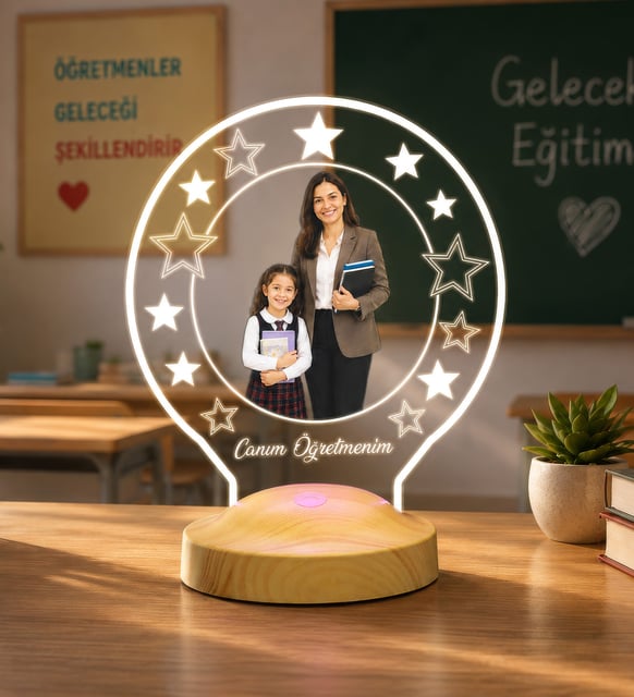Öğretmene Fotoğraflı Led Lamba, Mezuniyet Hediyesi Kişiye Özel Resimli Led Lamba, Fotoğraflı Gece Lambası, Eşe, Aileye ve Sevgiliye Hediye