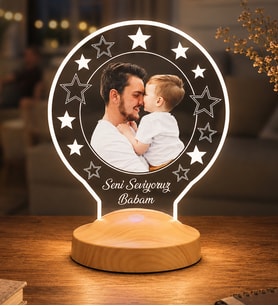 Babaya Fotoğraflı Led Lamba, Babalar Günü Hediyesi Kişiye Özel Resimli Led Lamba, Fotoğraflı Gece Lambası, Eşe, Aileye ve Sevgiliye Hediye