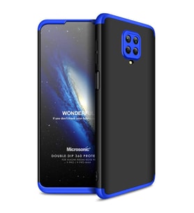 Microsonic Xiaomi Redmi Note 9S Kılıf Double Dip 360 Protective Siyah Mavi