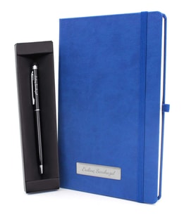 Kişiye Özel Mavi Defter & Siyah Touch Pen Hediye Seti (Siyah)