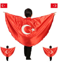 Ay Yıldız Çocuk Pelerini - 23 Nisan Ay Yıldızlı Unisex Çocuk Pelerini (Kırmızı)