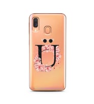 Pembe Çiçekli Harf Tasarım Süper Şeffaf Silikon Telefon Kılıfı Samsung A40 Ü-Har