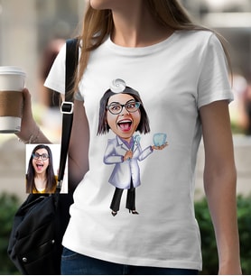 BK Gift Kişiye Özel Bayan Diş Hekimi Karikatür Beyaz Tişört  1