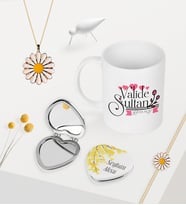 BK Gift Kişiye Özel Valide Sultan Kupa Kalp Ayna Papatya Kolye Bileklik Seti - 2 (Model 1)