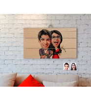 BK Gift Kişiye Özel Sevgililer Karikatürlü Otantik Ahşap Palet Tablo-1