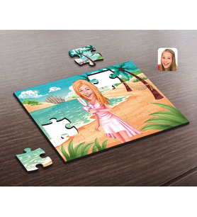 BK Gift Kişiye Özel Kadın Karikatürlü Ahşap Puzzle-41