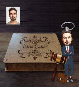 Kişiye Özel Avukat Karikatürlü Ahşap Anahtarlık Kutulu Bay-4